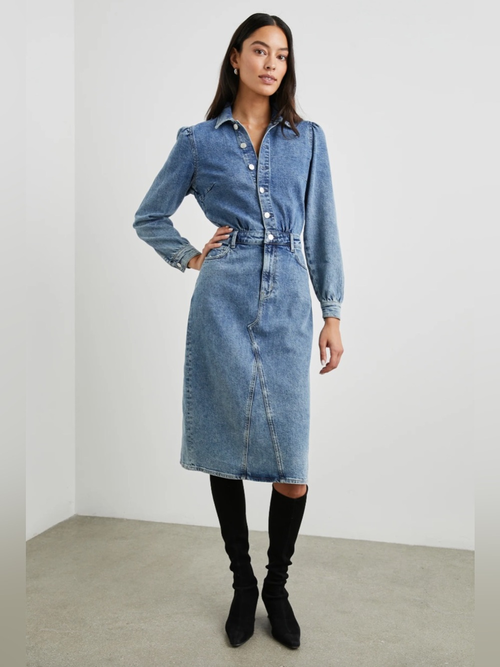 [NWOT] $278 RAILS Beverly Denim Midi Dress. Size Small - Picture 2 of 8